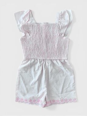 Draper James Pink Striped Smocked Romper with Floral Hem size 5 NWOT